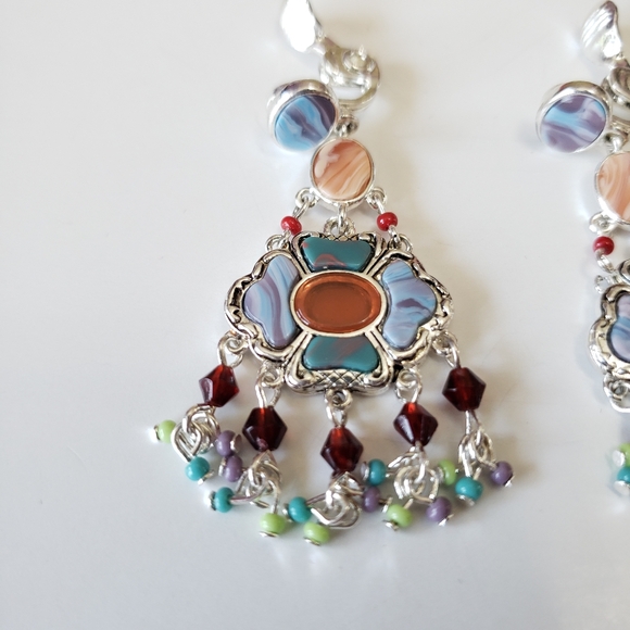 Rare Monet Clip Earrings with colorful stone accent and Crystal and seed bead - Picture 6 of 8